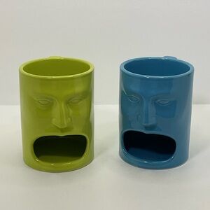 Ceramic Face Planters - Green and Blue